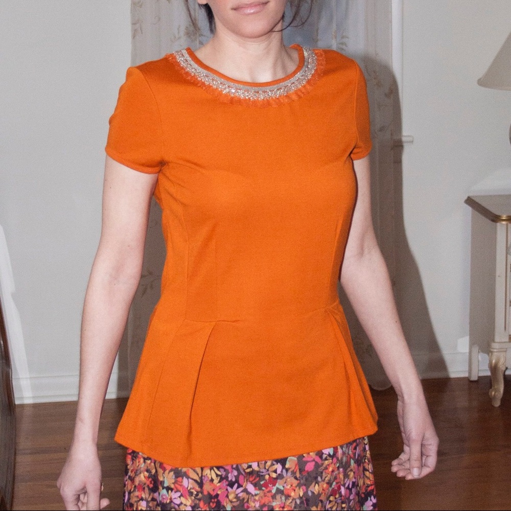 BR Rust Orange Beaded Peplum Top